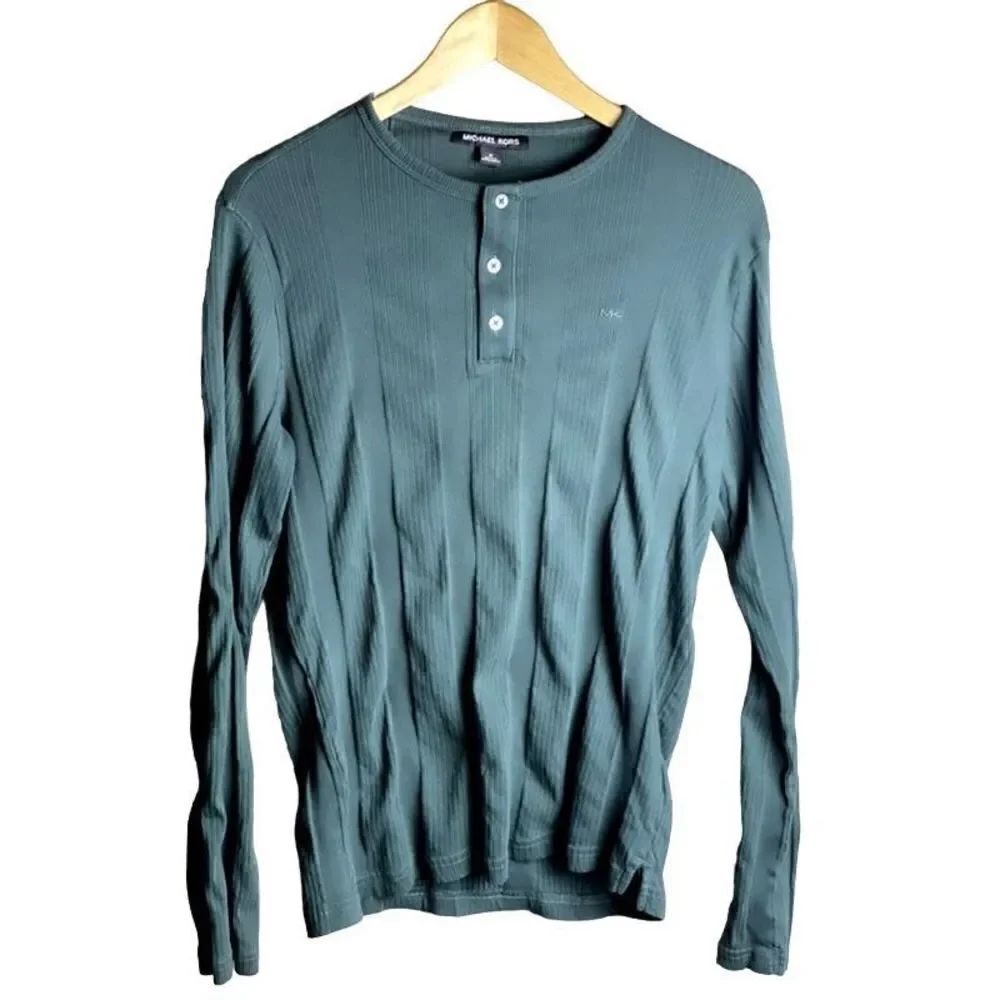 Michael Kors Textured Green LongSleeve Henley Shirt Men’s Medium